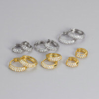 wholesale S925 Sterling Silver Retro Design Niche Personality Wide Row Diamond Ear Clasp M05508-Silver - one pair  9mm