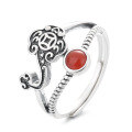 wholesale S925 Sterling Silver Vintage Chinese Style Double-Layer Ruyi Auspicious Clouds Inlaid with Southern Red Agate Ring Ethnic Finger Ring for Index Finger-0-4