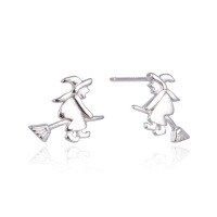 wholesale S925 sterling silver cross-border creative design fashionable earrings, European and American style small witch broom earrings for women-Stud Earrings with Plastic Earplugs>925 Silver