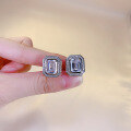 wholesale S925 silver new 8*10mm high-carbon diamond rectangular emerald-cut stud earrings, fashionable and versatile for women-0-3