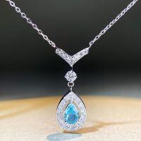 S925 Sterling Silver Women's V-Shaped Paraiba Drop Necklace, Minimalist and Versatile Cross-Border Hit-Blue Diamond - XL103  925 Silver