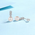 wholesale 925 Sterling Silver New Style Natural Freshwater Pearl Earrings for Women with Micro-Inlaid Moissanite Studs, High-End Textured Ear Drops Wholesale-0-1