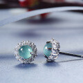 S925 Silver Wholesale Live Stream Source, NaturalBlue Water Jadeite Stud Earrings, Fresh Design-0-3