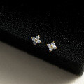 wholesale S925 Sterling Silver Minimalist Floral Four-Leaf Clover Stud Earrings with Diamond Accents, Sweet and Elegant Style M05024-0-0