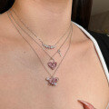 wholesale S925 Sterling Silver Cross-Border Europe and America Women's Small and Luxurious High-End Pink Heart Zircon Collarbone Necklace-0-2