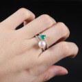 wholesale S925 Sterling Silver Natural Freshwater Pearl Ring Fashionably Luxurious and High-End with Inlaid Natural Green Agate Ring-0-1