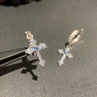 wholesale 925 Sterling Silver Full Diamond Cross Hoop Ear Clasp, Small Niche Sweet and Cool Personality, High-End Sense Ear Studs Ear Clips for Men and Women-Light blue diamond + blue diamond (single price)  925 silver