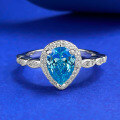 wholesale S925 Silver New 6*8mm Teardrop Pear-Shaped Sea Blue Ring for Women-0-0