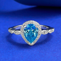wholesale S925 Silver New 6*8mm Teardrop Pear-Shaped Sea Blue Ring for Women-R1295 Ocean Blue Ring  Size 8