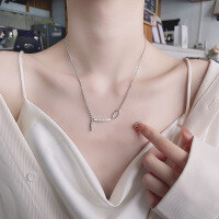 wholesale S925 sterling silver square pendant with small tassel English necklace, trendy and minimalist, elegant lady's accessory-464LM/approx. 7.1g>925 silver