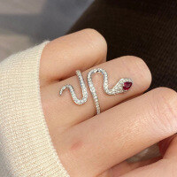 wholesale 925 Sterling Silver Zhuo Zhifan Jewelry New Style 3*5mm Pigeon Blood Red Small Teardrop Inlaid Serpent RingRing Loop-R1114 Snake Ring Size 7