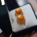 wholesale S925 Sterling Silver Vintage High-End Natural Old Wax Steamed Bun Large Ear Studs Amber Amber Live Broadcast-0-3