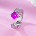 wholesale 925 Silver ZHUO Zhifan New 6*6 Rubellite Pink Sapphire Open Adjustable Ring for Women,-0-1
