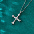 S925 Sterling Silver Moissanite Princess Cut Cross Pendant Necklace-0-1