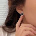wholesale S925 sterling silver black drip enamel square heart earrings for women, new trendy sleep-friendly earrings-0-2