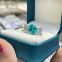 18K Gold 3ct Lab-Grown Paraiba Blue Oval Ring-3 carats  US size 7