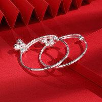 wholesale S999 Pure Silver Baby Full Moon Gift Unisex Infant Peanut Bell Bracelet Children's Jewelry Wholesale-A pair of baby bracelets