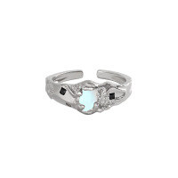 wholesale S925 Sterling Silver Korean Version Ins Indie Design Micro-Paved Zircon Moonstone Textured Openable Ring for Women-Platinum [No. 14/Adjustable] Opening adjustable