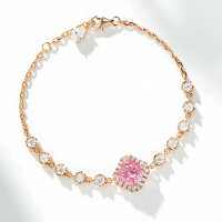 Sterling Silver Full-Diamond Women's Necklace Bracelet Earrings Ice-Cut Set-Imported Pink Bracelet - SL016  925 Silver