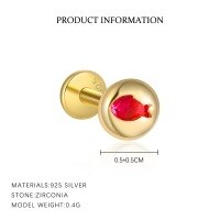wholesale S925 Silver Gold Plated Round Diamond Stud Earrings, Cute Marine Animal Series, Sweet and Edgy Style-YE0187_Rose Red 3#_18K Yellow Plated_Single 925 Silver