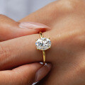 18K Gold Plated S925 Silver Oval Moissanite Four-Prong Ring-0-2
