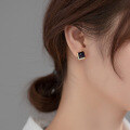 wholesale S925 silver women's fashion square amethyst sand and black onyx trendy diamond-inlaid elegant ear studs E0639-0-2