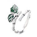 wholesale S925 Sterling Silver Rising Bamboo Knot Ring Holder with Green Drip Glue Butterfly Adjustable Ring, Fresh Forest Style-0-4