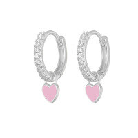 wholesale S925 Sterling Silver Geometric Heart Earrings With Crystals, Cross-border Bestseller, Versatile Ear Cuff-Platinum-Pink