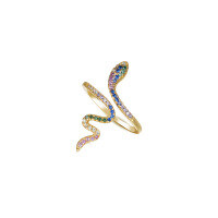 wholesale 925 Sterling Silver Micro-set Color Zircon Snake Ring, Women's Unique Designopen Adjustable Ring-K1212-Gold Adjustable opening