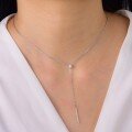 wholesale S925 Silver Y-Chain Minimalist Necklace for Women with Round Main Stone and Pavé Pendant, Versatile Daily Wear Bestseller-0-3