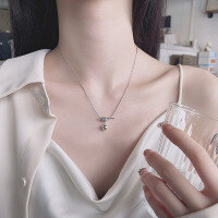wholesale S925 Sterling Silver Knot with a Responsive Ball Necklace, Minimalist Niche Design, Exquisite and Versatile Collarbone Chain-520L/approximately 5.4g>925 silver
