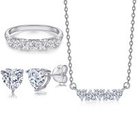 wholesale 925 Sterling Silver Cross-Border New Women's Jewelry Set with High-End Sensibility, Heart-Shaped Zircon Necklace, Matching Ring, and Love Earrings-Earrings TLED066 US size 8#