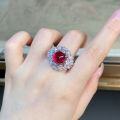 wholesale 925 Sterling Silver Ruby Sugar Loaf Ring Women's Pigeon Blood Red Full Diamond 10X10 Colored Gemstone High Carbon Diamond Fluorescent Pass Pen Ring-0-3