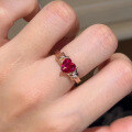 wholesale S925 Sterling Silver High-Carbon Diamond 7*7mm Heart-Shaped Ruby Ring, Simple European and American Ins Style-0-1