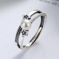 wholesale S925 Sterling Silver Korean-style Asymmetric Five-point Star Interwoven Pearl Line Open Ring for Women-0-1