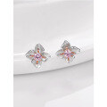 wholesale S925 Sterling Silver Floral Stud Earrings for Women with Two-Tone Zircon and Matte Finish, Exuding Sophistication and Elegance for Daily Commute-0-1