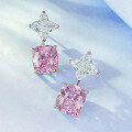 wholesale 925 Sterling Silver Zhuozhifan Jewelry New Imported High Carbon Diamond Powder 10*11 Fat Square Set Pink Diamond Stud Earrings Elegant Style-0-2