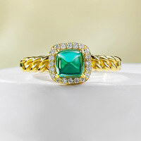wholesale S925 Silver Simulated Emerald 5*5 Sugar Loaf Ring, Daily Fashion Minimalist Style-R994 Platinum 5