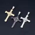wholesale Stainless Steel Dark Knight Men's Cross Necklace with Inlaid Crystals-0-1