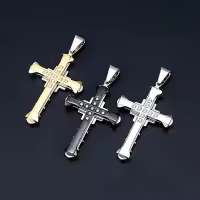 wholesale Stainless Steel Dark Knight Men's Cross Necklace with Inlaid Crystals-steel pendant