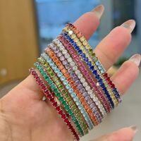 wholesale 925 Sterling Silver Cross-Border European and American Women's Fashion Multi-Colored Versatile Tennis Chain with 3MM Zirconia Inlay-White Gold and White Diamonds DY150431-SW-WH#16&gt;925 Silver