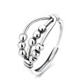 wholesale S925 Sterling Silver Fashion Minimalist Retro Three-Layer Cross Small and Exquisite Dynamic Beaded Rotating Adjustable Ring-0-7