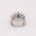 wholesale S925 Silver Plated 14K Gold Japanese Retro Light Luxury Style Emerald Ring-0-3