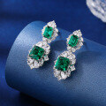 wholesale S925 Sterling Silver Heavy Industry Style Synthetic Cultured Emerald Stud Earrings for Women, Hot Selling in Cross-Border Live Streaming-0-2
