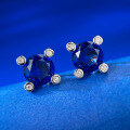 wholesale S925 Sterling Silver New 1ct Lab Sapphire Earrings High Carbon Diamond European and American Retro Earrings for Women-0-3
