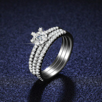 Sterling Silver Moissanite Three-Row Stackable Ring Set-50 points (zircon)  18 yards