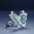 S925 Silver Wholesale Butterfly Ring with NaturalBlue Water Jade-0-0