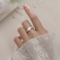 wholesale S925 Silver Shell Flower Elegant Ring for Women, Small Fresh Inlaid Diamond Simple Korean Style Sweet Hand Jewelry J8656-0-2