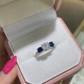 14K Gold 65mm Round 1-Carat Blue Sapphire and Moissanite Engagement Ring-0-1