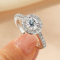 Zirconium Crossed Arms Light Luxury Cocktail Ring, Xiaohongshu Style-Round bezel diamond ring [K white]  9 US size